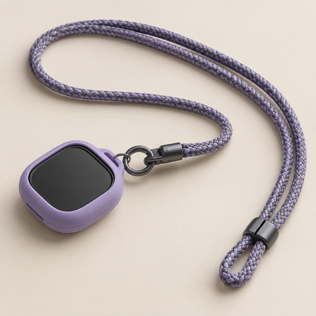 Slim Muse Loop protective body attached to a long lilac braided cord